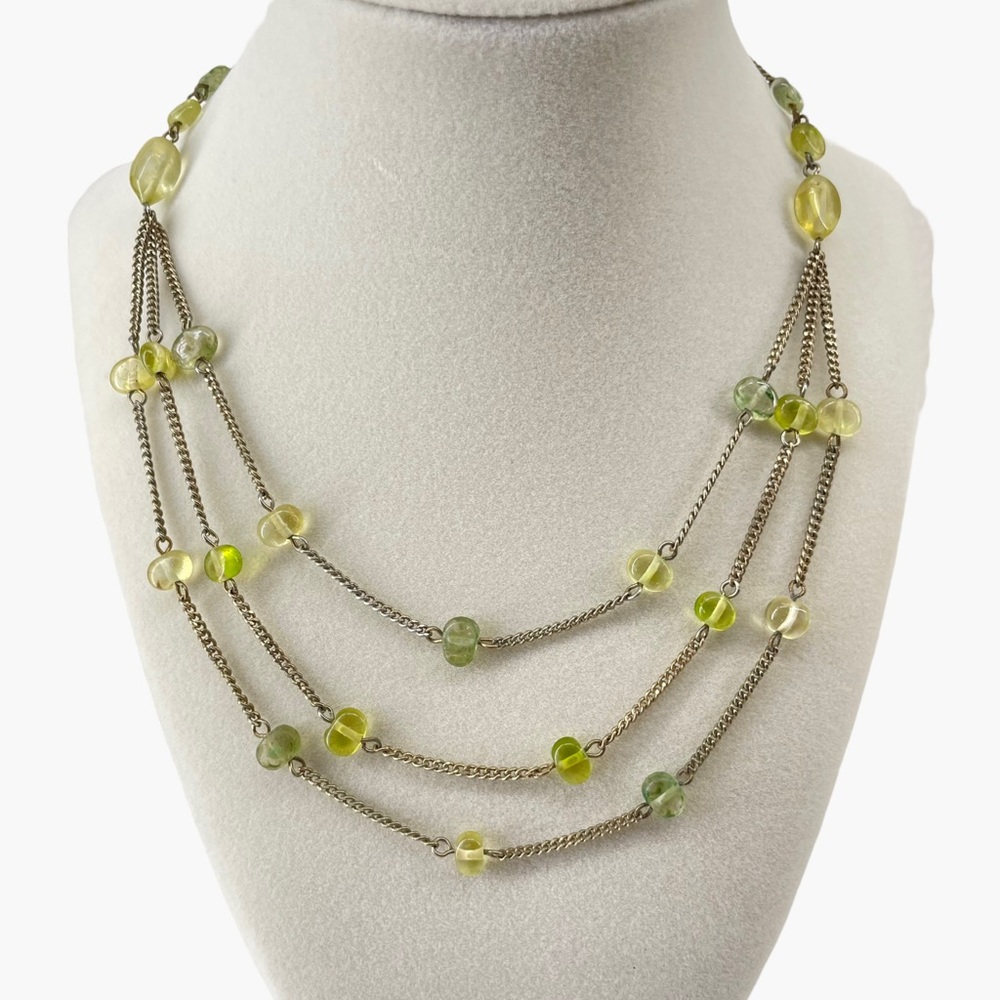 Green and Silver Beaded Layered Bib Necklace‎